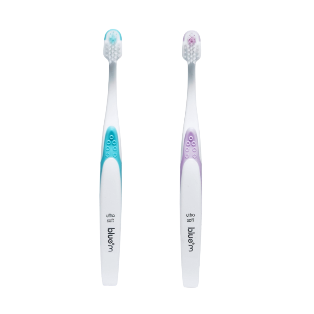 blue®m Ultrasoft kids toothbrushes in Mint and Pink