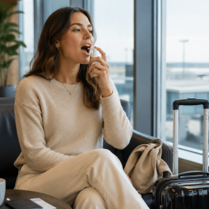 Lady in airport lounge